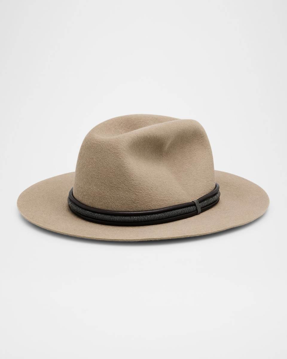 Wool Felt Fedora with Leather and Monili Band